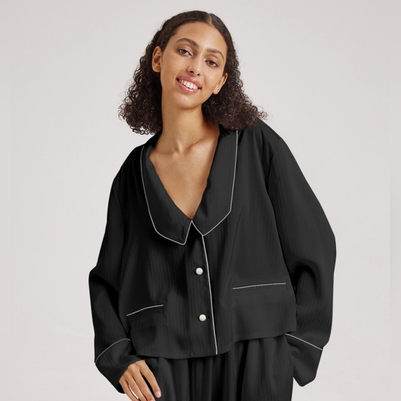 Nap Statement Collar Cropped Pajama Top Black Size XXL - Picture 1 of 9